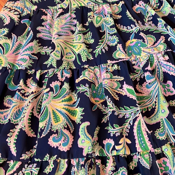 BeautifulColors.Blue/pink/greenPaisley& floralDesignFlatteringTieredSkirt.MidiXl - Picture 2 of 6